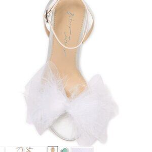 Betsey Johnson - Lylla Maribou Heeled Sandal - Feathers and Bow Kitten Heel